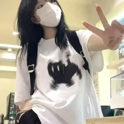 Psychedelic Black Cat Graphic Women's T - Shirt - Casual Y2K Harajuku Style - XS (White668-)
