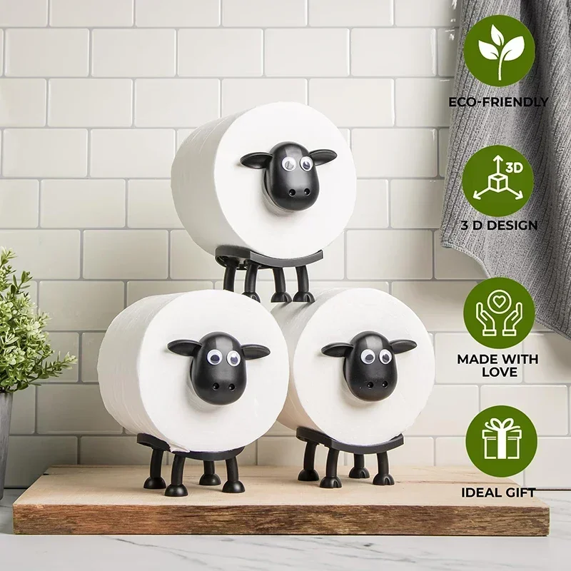 Cartoon Cute Sheep toilet paper holder Fun toilet paper holder Separate bathroom set Black Sheep roll Cute bathroom decor