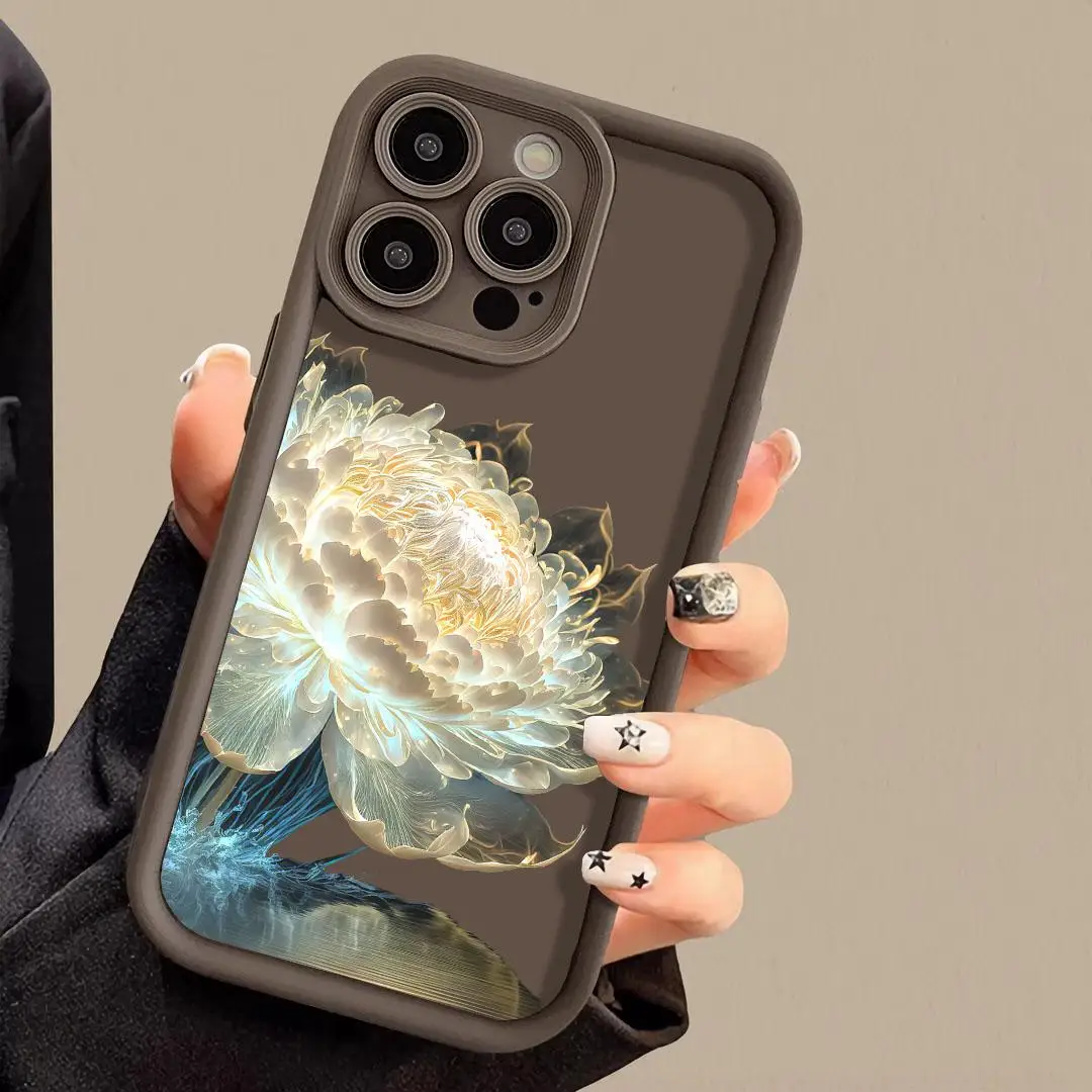 Charming Lotus Flower Oil Painting Silicone Phone Case