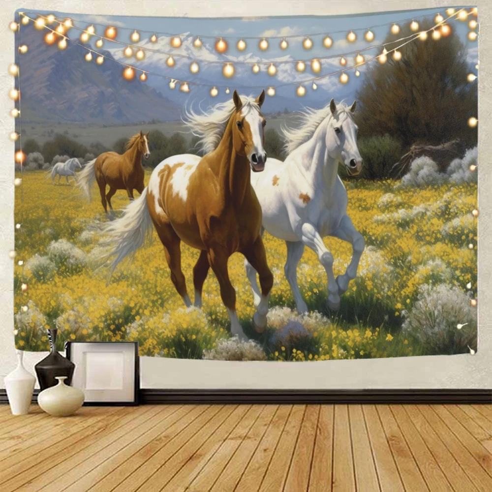 Illustrated decorative tapestries for galloping horses, grassland galloping horses, and flying galloping horses