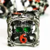 DND Metal Dice Set - Green Skull Pattern Zinc Alloy & Resin 7pc D&D Dice, Handcrafted RPG Polyhedral Dice Set 2