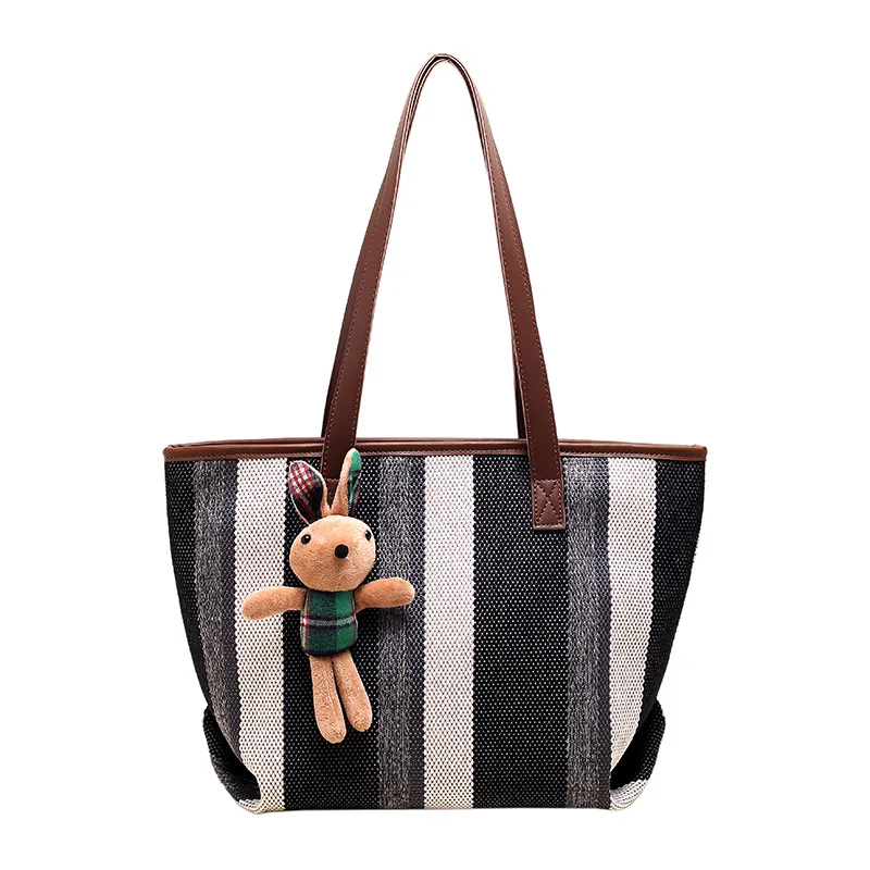 

Canvas Stripe Women Mummy bag Contrast Color Casual Tote Bag Messenger Bag Shoulder Bag Designer Simplicity Girl's Commute Bag