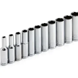Professional Grade 11-Piece Metric Long Chrome Socket Set, 1/4-Inch Drive 6-Point Deep (4mm to 14mm) (1set 4-14mm)