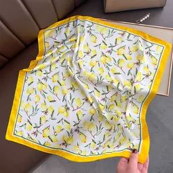 Yellow Lemon Print Square Silk Scarf - Fashionable Neck Tie & Decorative Neckerchief - 70x70cm (W - 252 - Yellow)