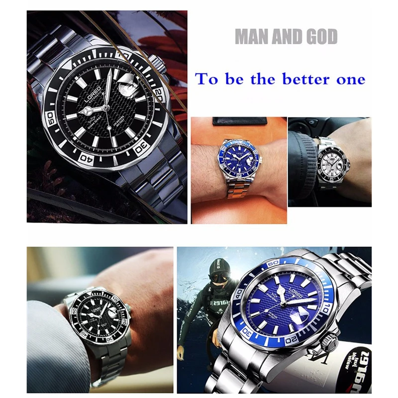 LOREO Men Diving Watch Sapphire Crystal Fashion Watches Waterproof Automatic Self-Wind Man Sport Wristwatch Relogio Masculino