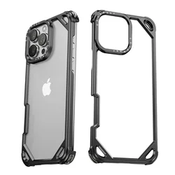 Sleek Metal Frameless Minimalist Phone Case - Ultra - thin, Shockproof Aluminum Alloy Protective Cover - iPhone 15 Pro Max (Black)