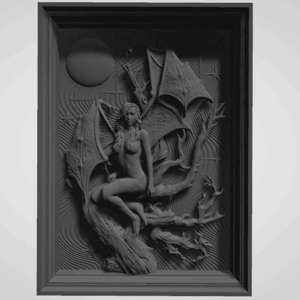 3D Model STL File Dragon Girl Panel Wall Décor Relief for CNC Router Round Engraving Support ZBrush Artcam Aspire Cut3d band saw machine Woodworking Machinery