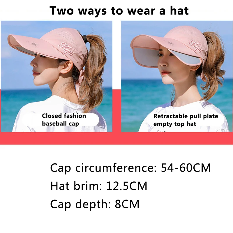 Women Sun Hat Women's Cycling Breathable Sun Hat Visor Caps Female Scalable Brim Empty Top Wide Brim Baseball Cap Outdoor Anti-UV Beach Hats