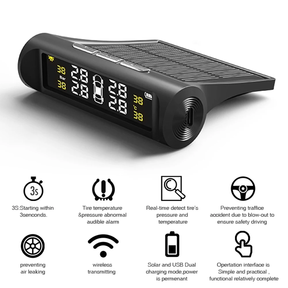Solar TPMS Tire Pressure Sensor Alarm System