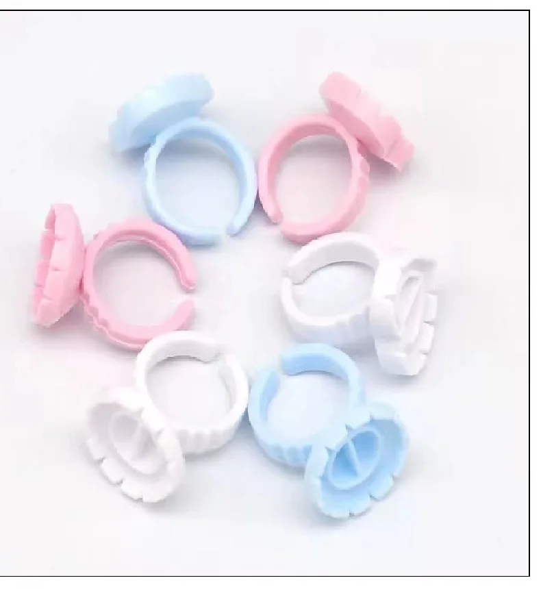 Wholesale price 100pcs/pack eyelash pink blue and white color glue ring with division Eyelash Extension Glue Holder |