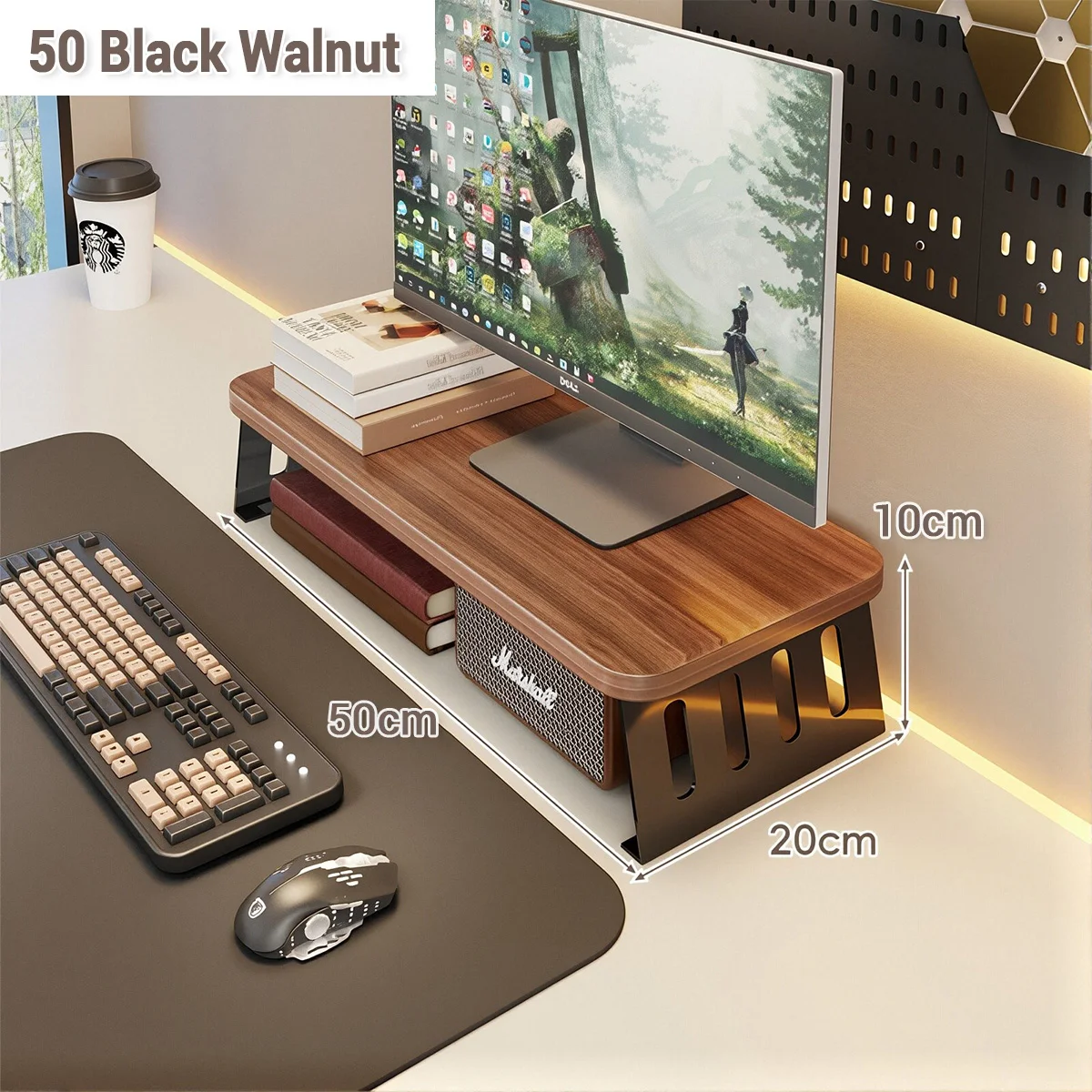 מדף אחסון מוגבר לשולחן עבודה צף עם מחזיק מוניטור