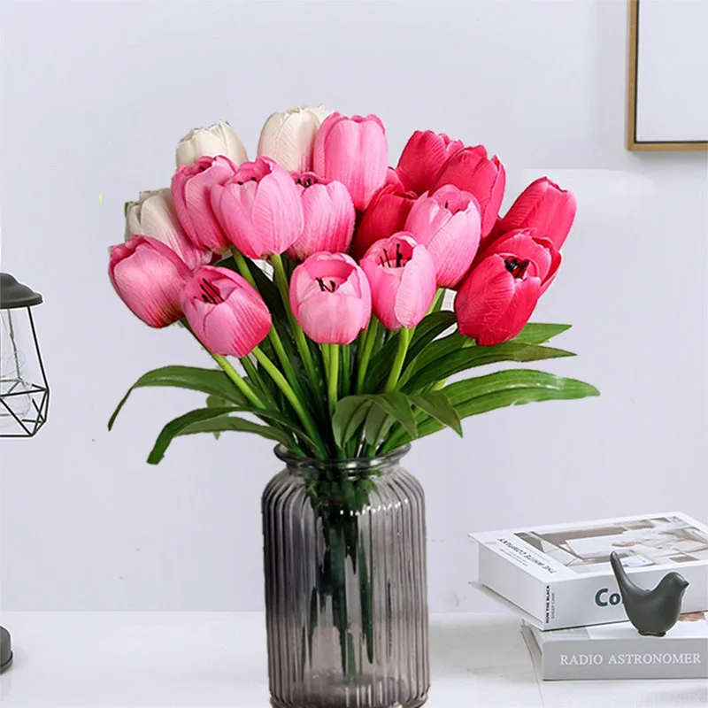 9HeadsArtificialTulipsFlowersBouquetSilkTulipFakeFlowerfor