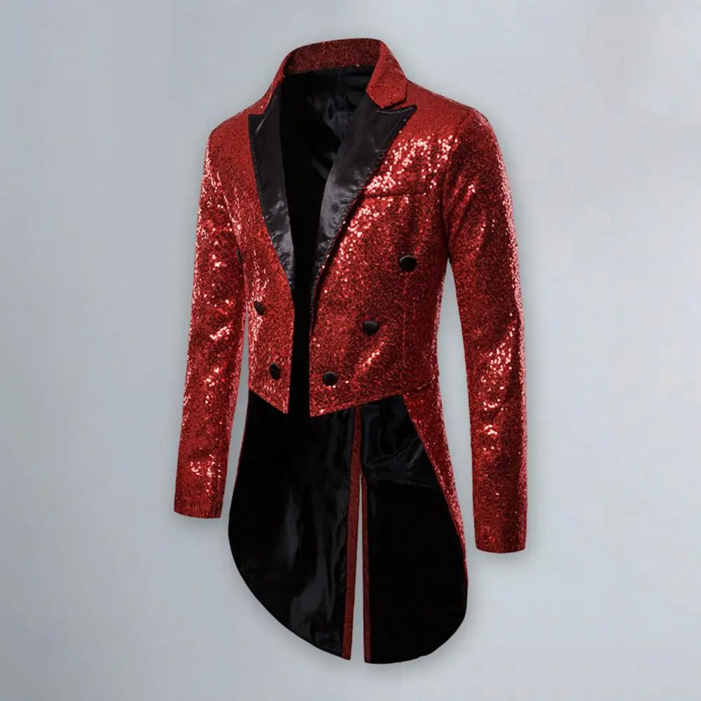 Description Picture 5 of itemParty Sequin Blazer and Collar Dazzling Sequins Blazer Jacket Sparkly Sequins Stand Collar Split Hem Nightclub Prom Suit Tuxedo