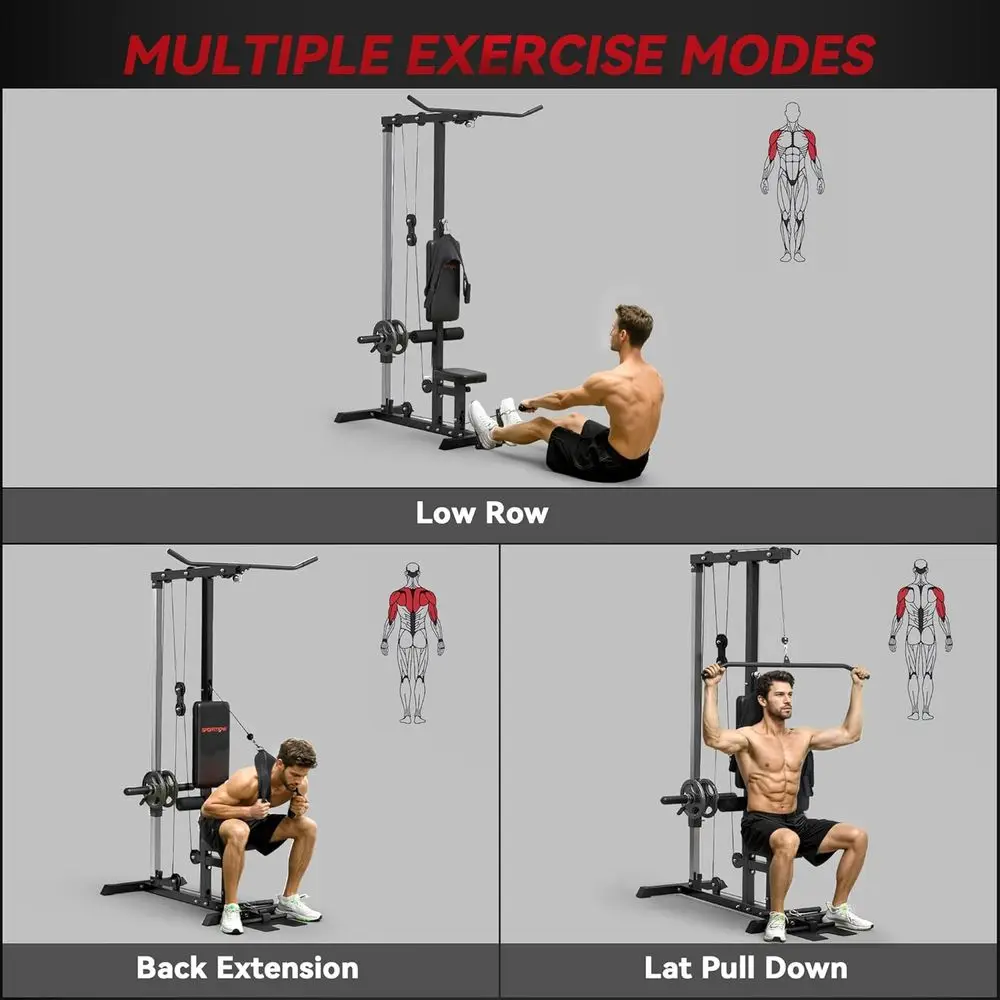 LAT High Low Pulley Stations, Cable Row Machine With Adjustable Seat & Flip-Up Footplate, For Home Gym_voghion.com