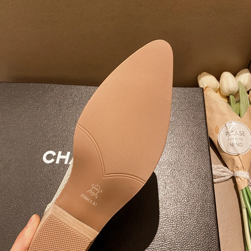 2024 Women's New Spring/Summer Pointed Sexy Black Mesh Genuine Leather High Heel Large Strap Blake Breathable Single Shoes