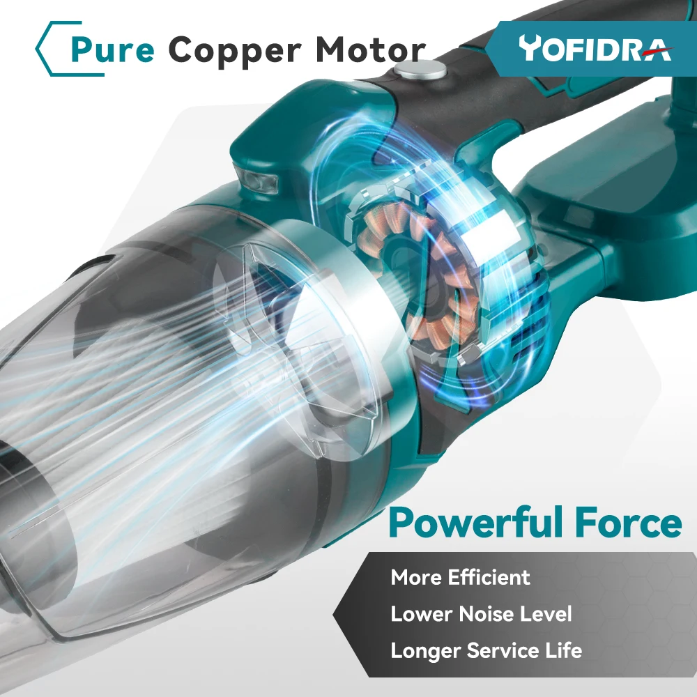 Yofidra 1500W Cordless Handheld Electric Vacuum Cleaner Rechargeable Cleaning Tool for Home Car Pet Hair for Makita 18V Battery 6