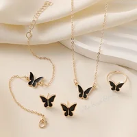 4pcs/Set Sweet Jewelry Set Butterfly Pendant Imitation Pearl Necklace for Women Pearl Earrings Girl Jewellery Women Gift 3