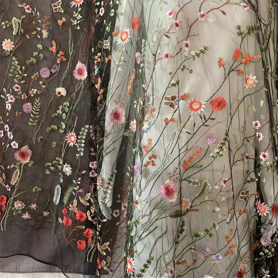 Black Crypto Aquatic Grass Embroidery Wedding Dress Lace Fabric Cloth Mesh Embroidered Fabric