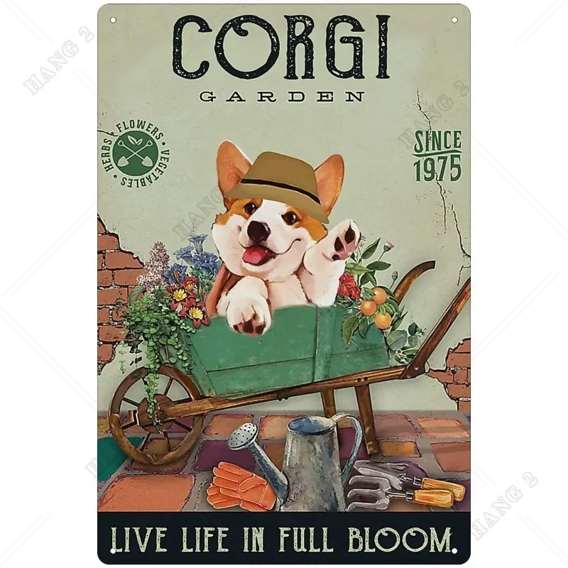 

Corgi Garden Metal Sign Retro Wall Art Metal Poster Plaque Used for Garden Coffee Home Man Cave Wall Decoration