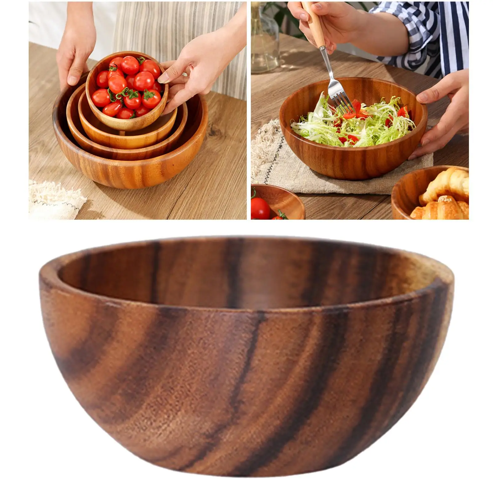Wooden Salad Bowl Household Kitchen Utensils Fruit Rice Soup Serving Bowls