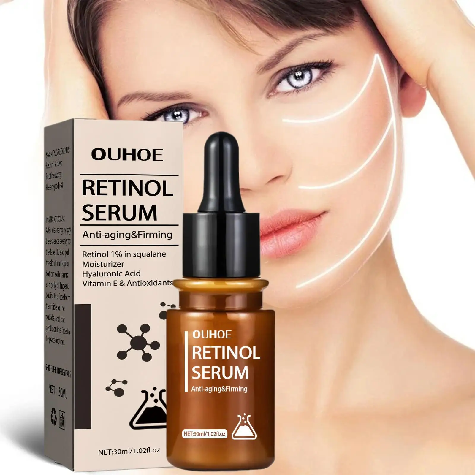 Retinol Face Serum Moisturizing Whitening Firming Fade Fine Lines Anti-wrinkle Anti-aging Deep Care Essence 30ML