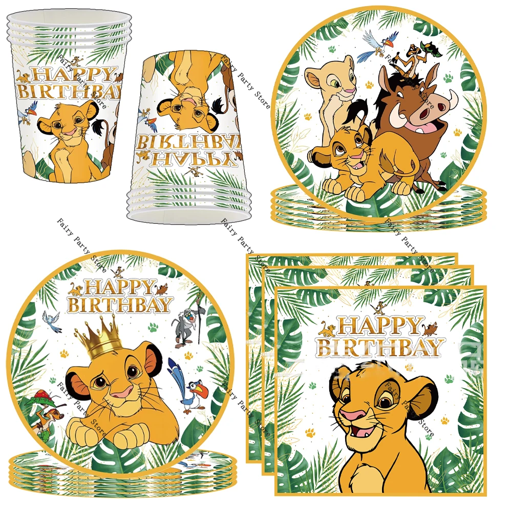 Disney's New Lion King Party Theme Tableware Disposable Tableware Set Cups and Plates Paper Tablecloth Baby Shower Supplies
