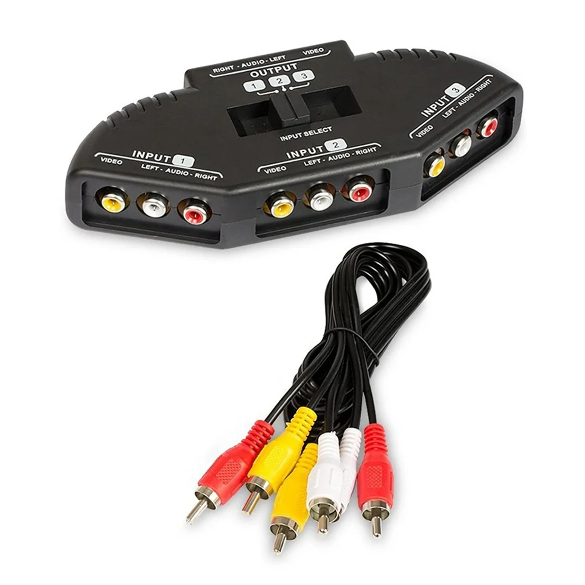 Audio Switcher 3-Way Audio Video AV Switch Selector Box Splitter Switch W/ Cable for TV X-Box DVD Player Devices