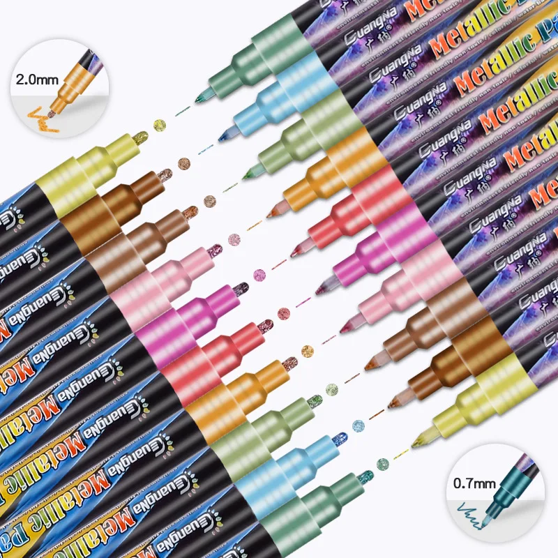 12 colors/lot high quality metallic pen 2mm water based for black brown  card Drawing Stationery