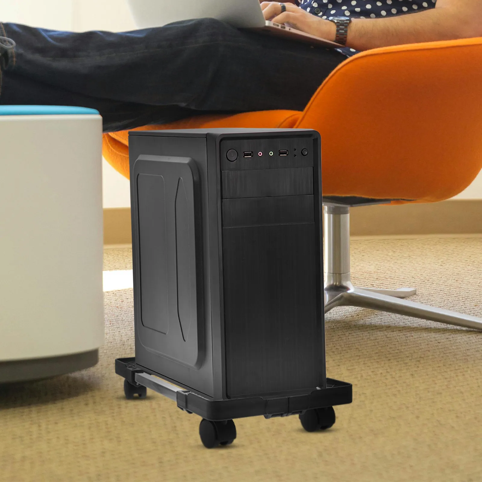 블랙 CPU 스탠드 이동식 컴퓨터 타워 홀더(바퀴 포함) 데스크탑 PC 카트 PP 스테인리스 스틸 바닥 스탠드(책상 아래 컴퓨터용)