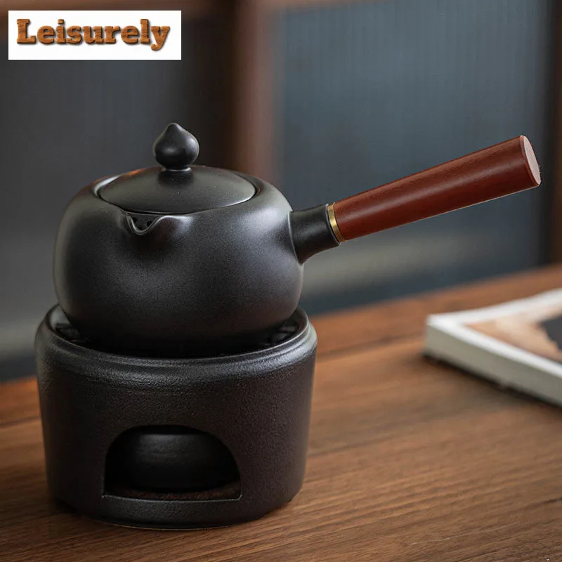 520ML Antique Pauline Lotus Ceramic Teapot Chinese Solid Wood Side Handle Pot Boiling Water Kettle For Stove Kung Fu Tea Set