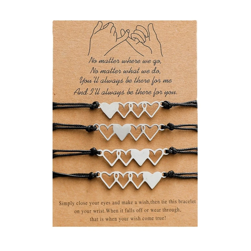 Pulseras a juego con corazón de la amistad, pulsera trenzada de larga distancia, regalo para niñas y mujeres, 4 piezas| - AliExpress