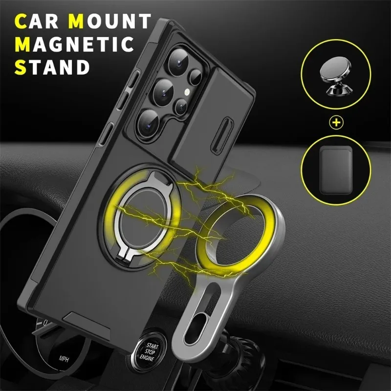 Ultimate Slide Camera Protect Armor Shockproof Phone Case with Magnetic Holder