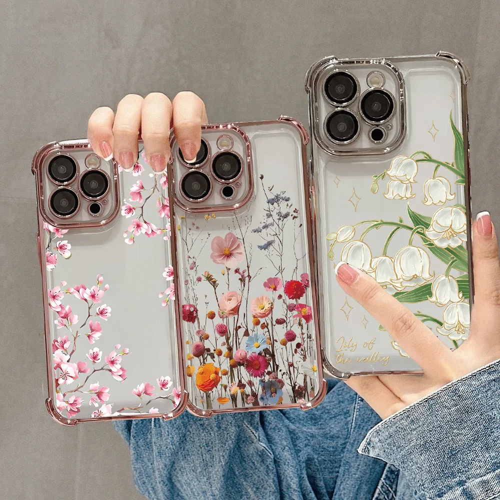 Luxury Transparent Floral Shockproof Case Cover