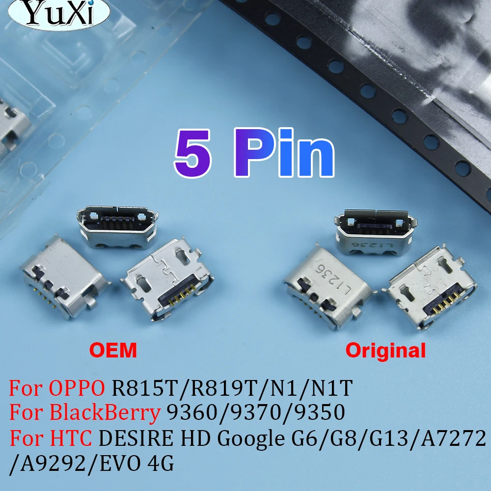 5Pcs Micro USB Charging Port Connector Socket Dock Plug for OPPO HTC BlackBerry R815T R819T N1 N1T G6 G8 G13 EVO 4G A7272 A9292