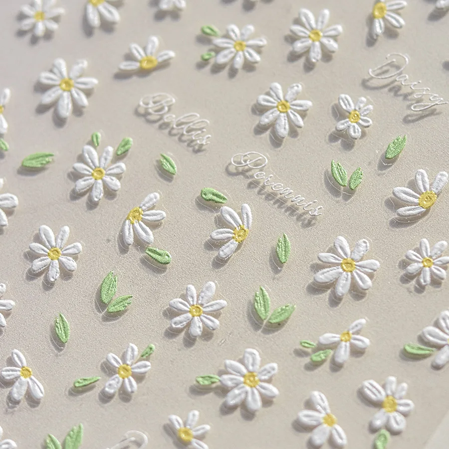 

1pcs Spring Blossom 5D Embossed Daisy Nail Art Stickers Matte Floral Elegance Resin Decals Press On Nails DIY Manicure Decoratio
