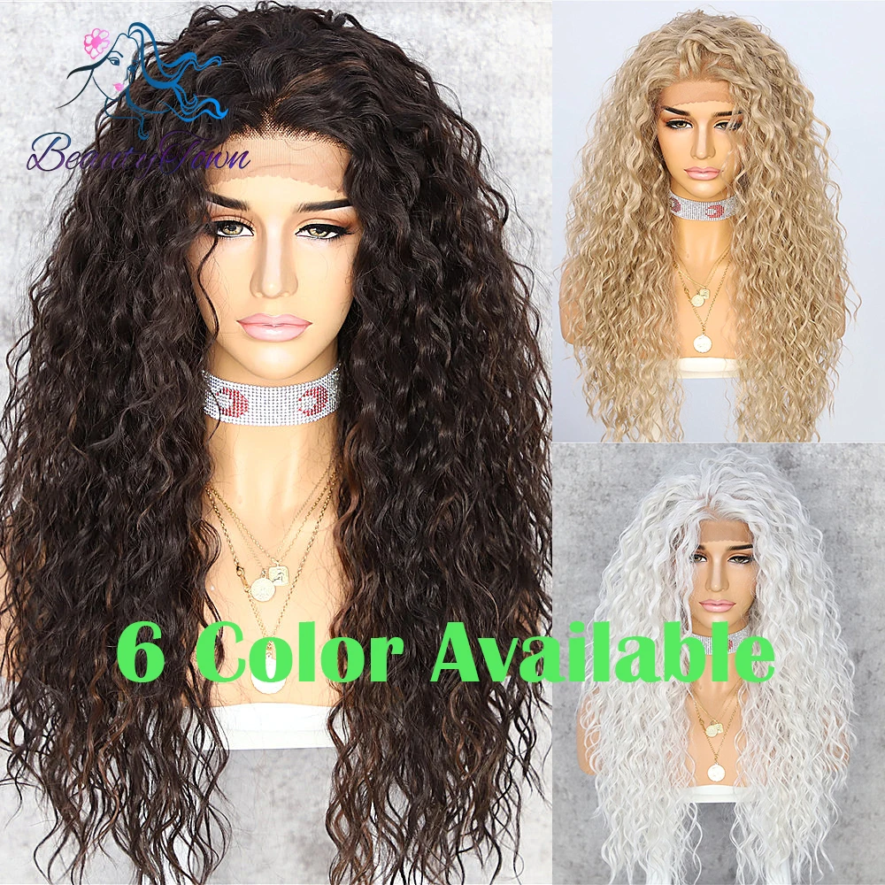 Synthetic Wig Jbrown Black 1B Blonde 613 Ginger Red Brown Grey White Kinky Curly 13X3 Lace Front For Women