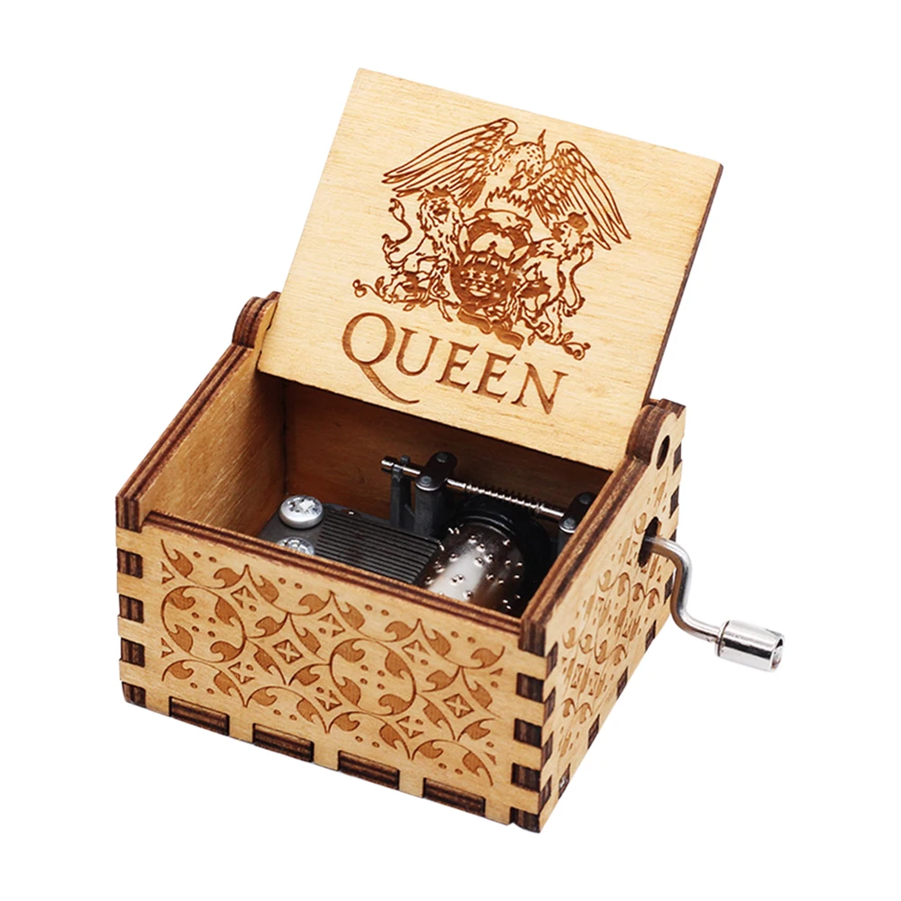 Happy Birthday Musical Ornaments Antique Wooden Engraved Hand Cranked Music Box Gifts for Girlfriend Women Wife Girls