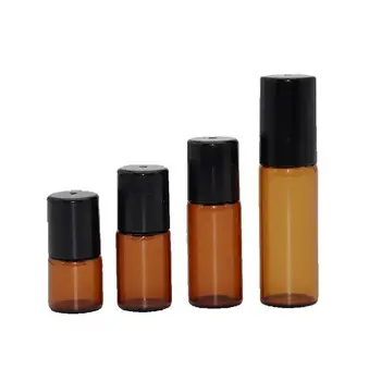 50pcs or 100pcs Amber Brown Glass Roll on Bottle with Glass and Metal Ball Brown Thin Glass Roller Essential Oil Vials 1