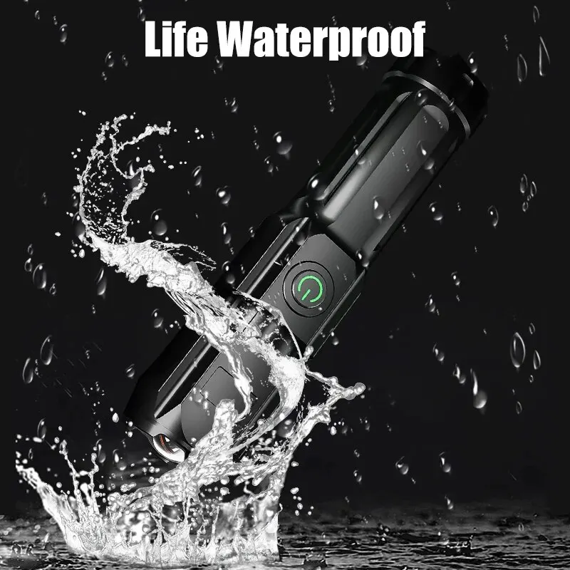 LED Flashlight 100000 Lumen Tactical Rechargeable USB 18650 Waterproof Zoom Fishing Hunting Handheld Flashlight