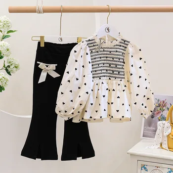 New Spring Children’S Wear Girls Long Sleeve Shirt + Trousers 2 Piece Set Girls Blouse Flared Trousers Suit for Girls Aged 1-4 2