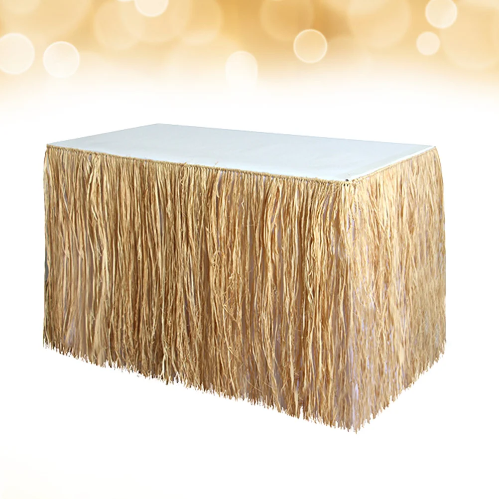 

Party Table Skirts Luau Decorations Hawaiian Desk Straw Summer Tablecloth Parties Hula Tutu Decorative Home Banquet Beach For