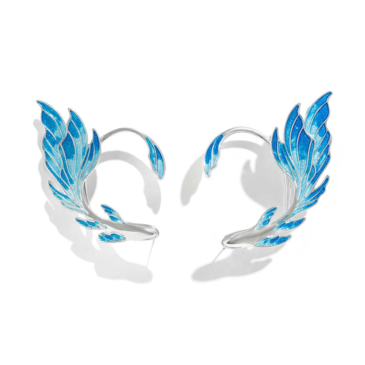Blue Painted Elf Ear Cuffs for Women Fish Animal Clip on Earrings Fairy Wings Without Piercing Earrings Wedding Jewelry ear clip earrings clip earrings ear clip ear accessories
