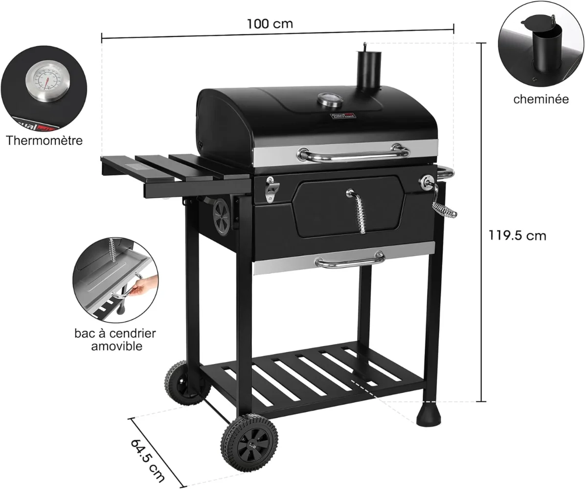 Royal Gourmet 24-Inch Charcoal Grill with Foldable Side Table, 490