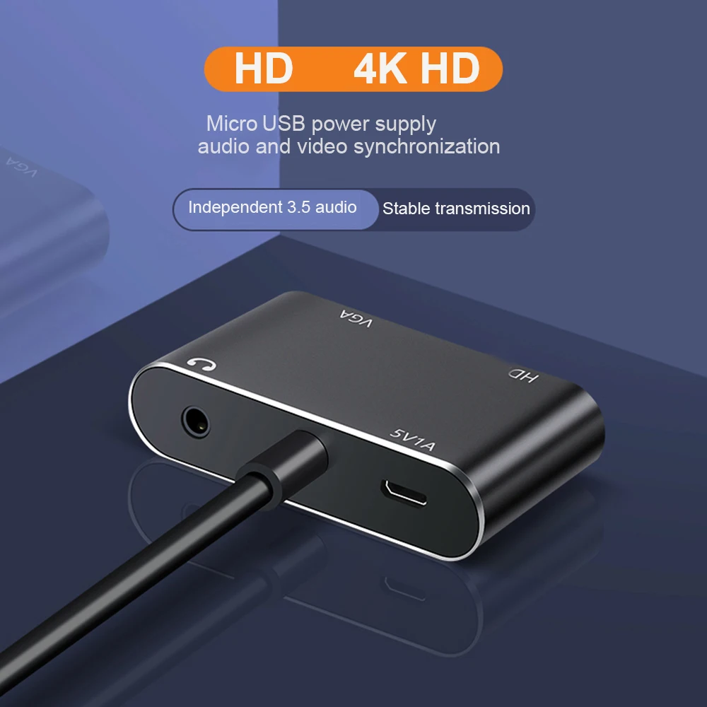 Adattatore Compatibile Hdmi Da 1080P A Vga Hdmi Compatibile Con Cavo Digitale Audio 4K Hd Da 3.5Mm Convertitore Di Alimentazione Micro Usb Per Laptop