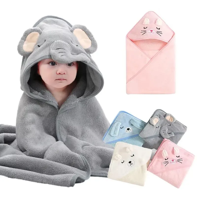 Coral Fleece Hooded Baby Towel Bathrobe for Newborns
