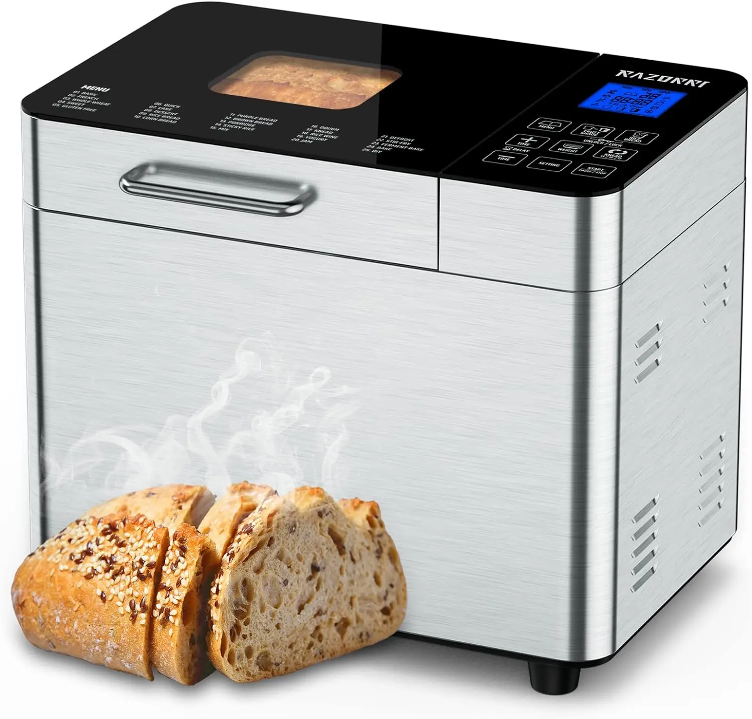

Maker Machine Stainless Steel UL Certified, 25-in-1 with Nonstick Bread Pan, Homemade DIY 2Lbs Breadmaker, Gluten-Free Setting,