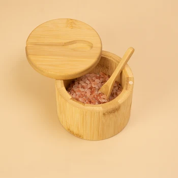 Natural Bamboo Salt & Pepper Condiment Set with Magnetic Lid Elegant Wooden Salt Pepper Jars Sugar Container Spice Storage Pot 1