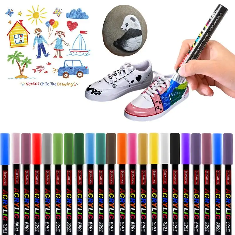 19 Colors Design Art Marker Acrylic Paint Brush Pen Rock Painting Stone Ceramic Glas Wood Canvas DIY Graffiti Drawing Supplie