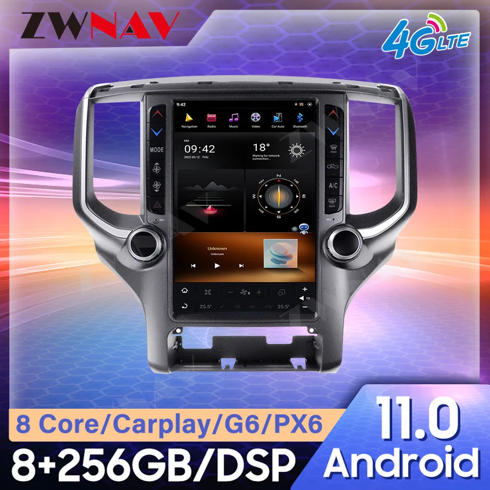 

For Dodge RAM 2018-2020 Tesla style Android Car GPS Navigation Multimedia Player Car Radio Player Head Unit Player