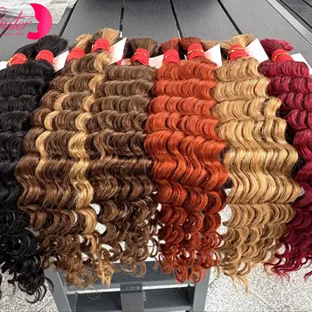 22 24Inch Deep Wave Bulk Human Hair for Boho Braids No Weft Colored 100% 12A Human Hair Bulk Curly Extensions for Braiding 1
